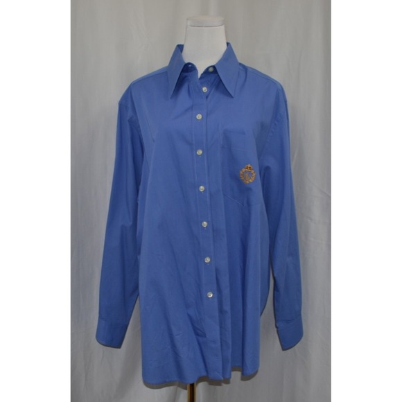 LRL Ralph Lauren Top Shirt 16W Adult Plus Blue Button Up Long Sleeve Logo Womens - Picture 1 of 7